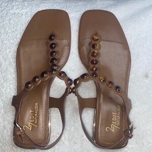 Naturalizer Brown Beaded T-Strap Sandals